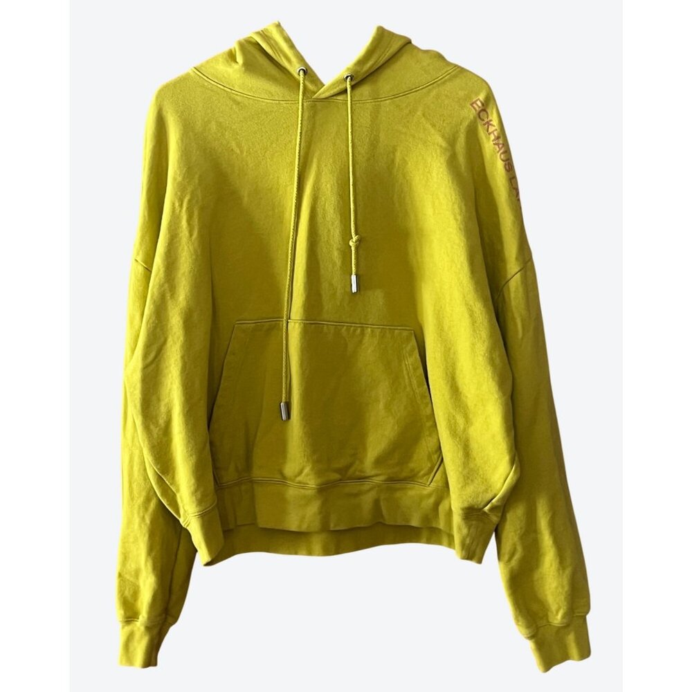 Eckhaus Latta Women's XL Pullover Cropped Hoodie Yellow-Green